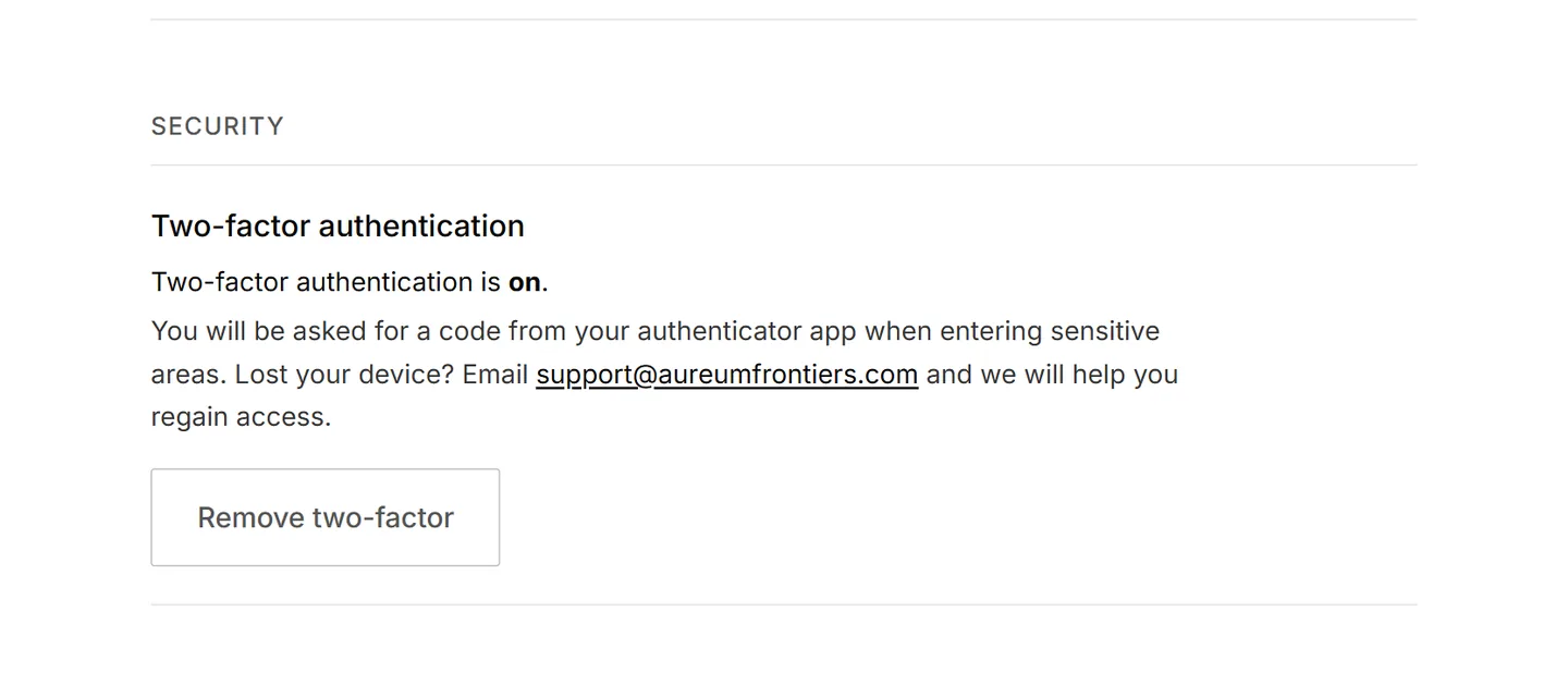 The two-factor authentication section in settings